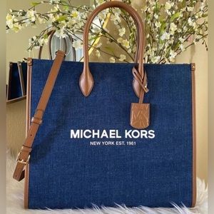 Michael Kors Mirella Large Signature Indigo Denim Canvas North South Tote Bag